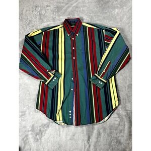 VTG 90s Norsport Mens Medium Button Down Shirt  Faded Rainbow Striped Sailing